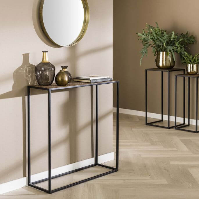 Console industrielle en métal finition bronze antique